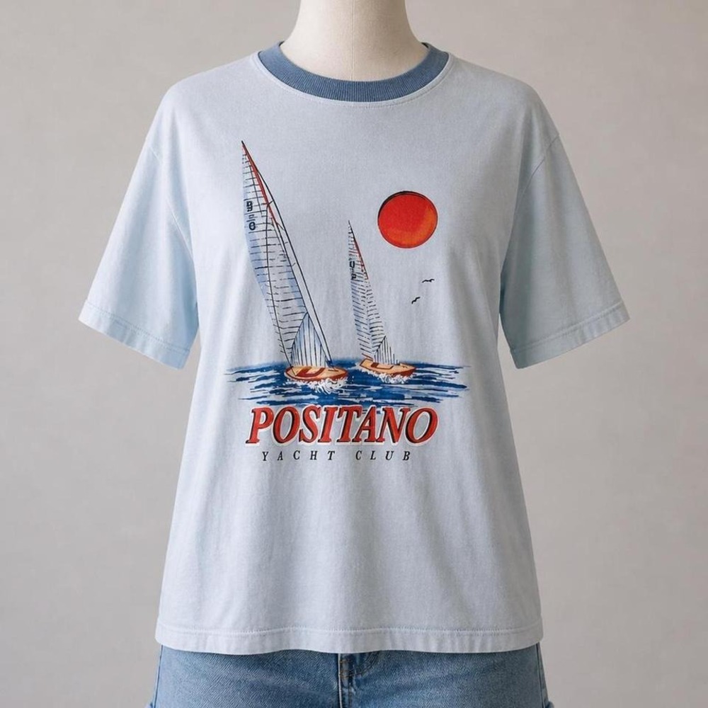Cotton On Positano Yacht Club Graphic T Shirt Blue XS Italy Travel Tee